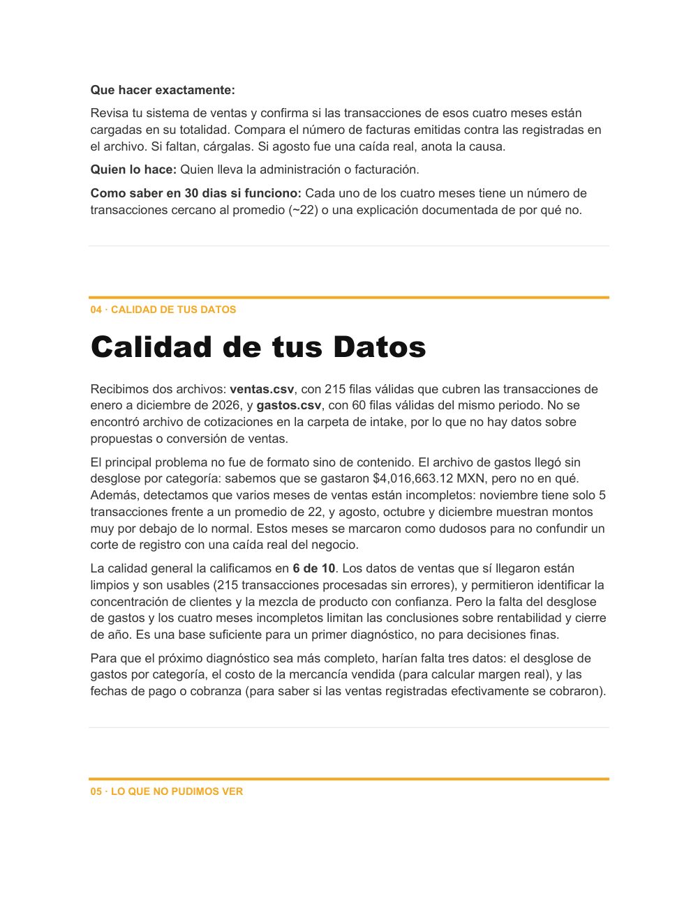 Página del informe: qué hacer exactamente